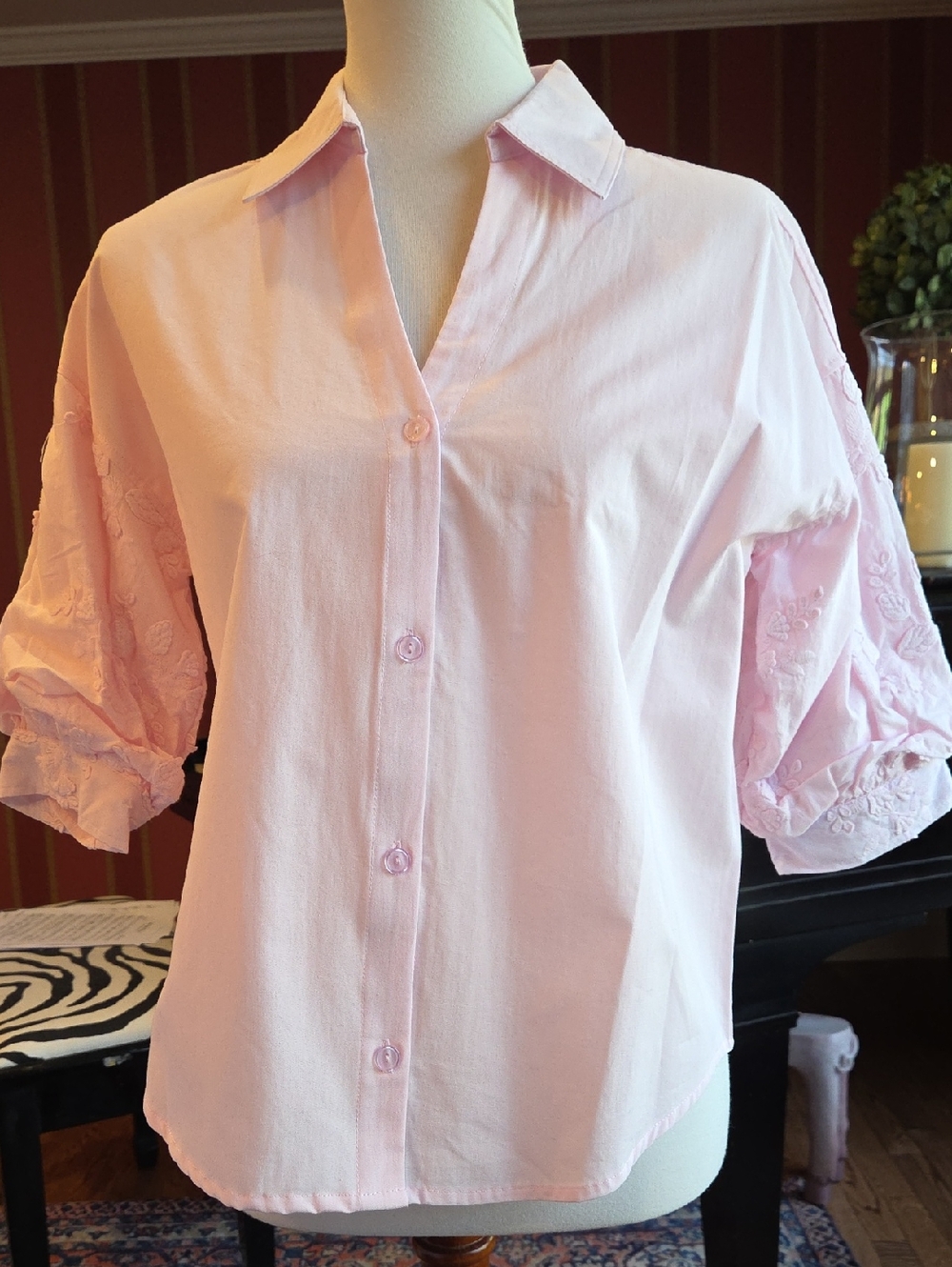 Pink Cotton Puff Sleeve Blouse